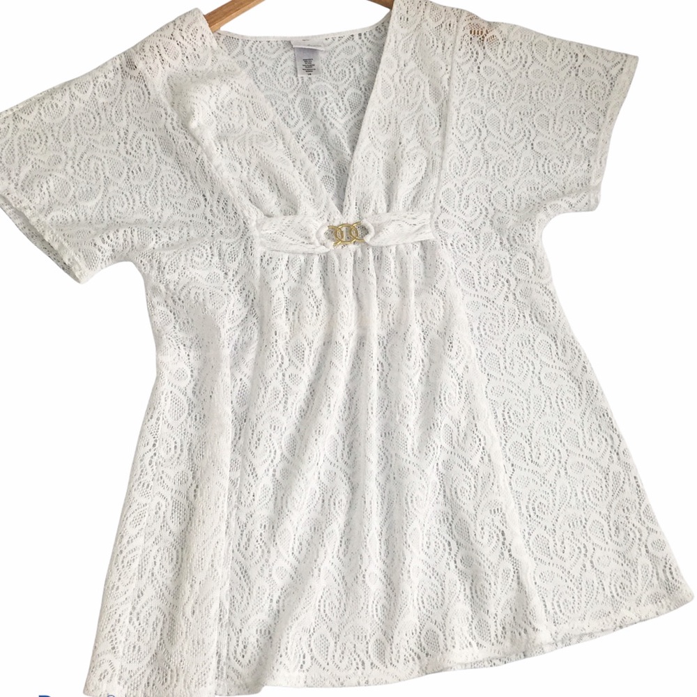 Jaclyn Smith White Crochet Knit Swim Cover Up Top